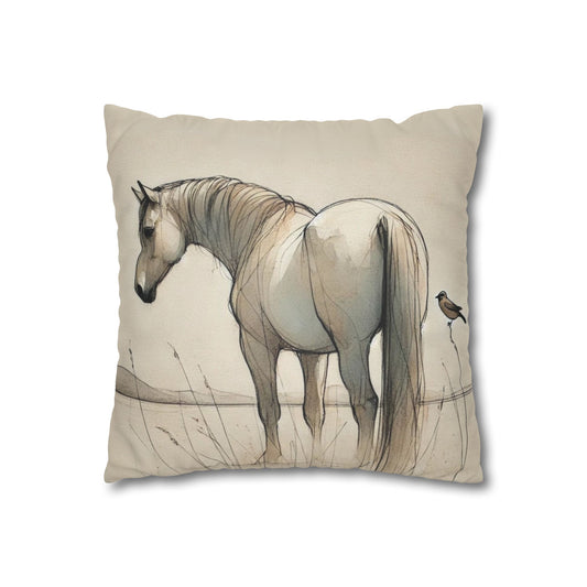 'Horse and bird' Faux Suede Square Pillowcase